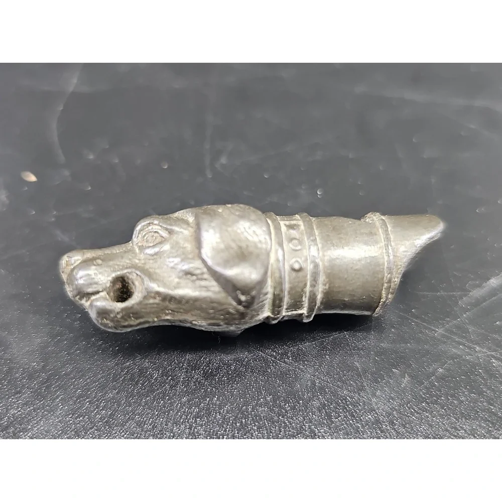 VICTORIAN PEWTER FIGURAL WHISTLE :  HUNTING DOG ,ENGLAND